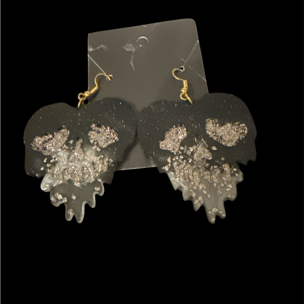 Handmade Black and Silver Skull Earrings